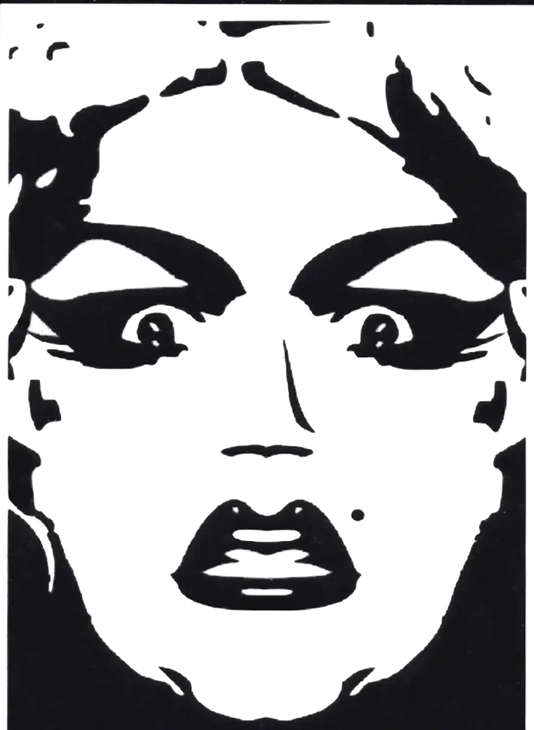 black and white stencil of Anita Drink's face